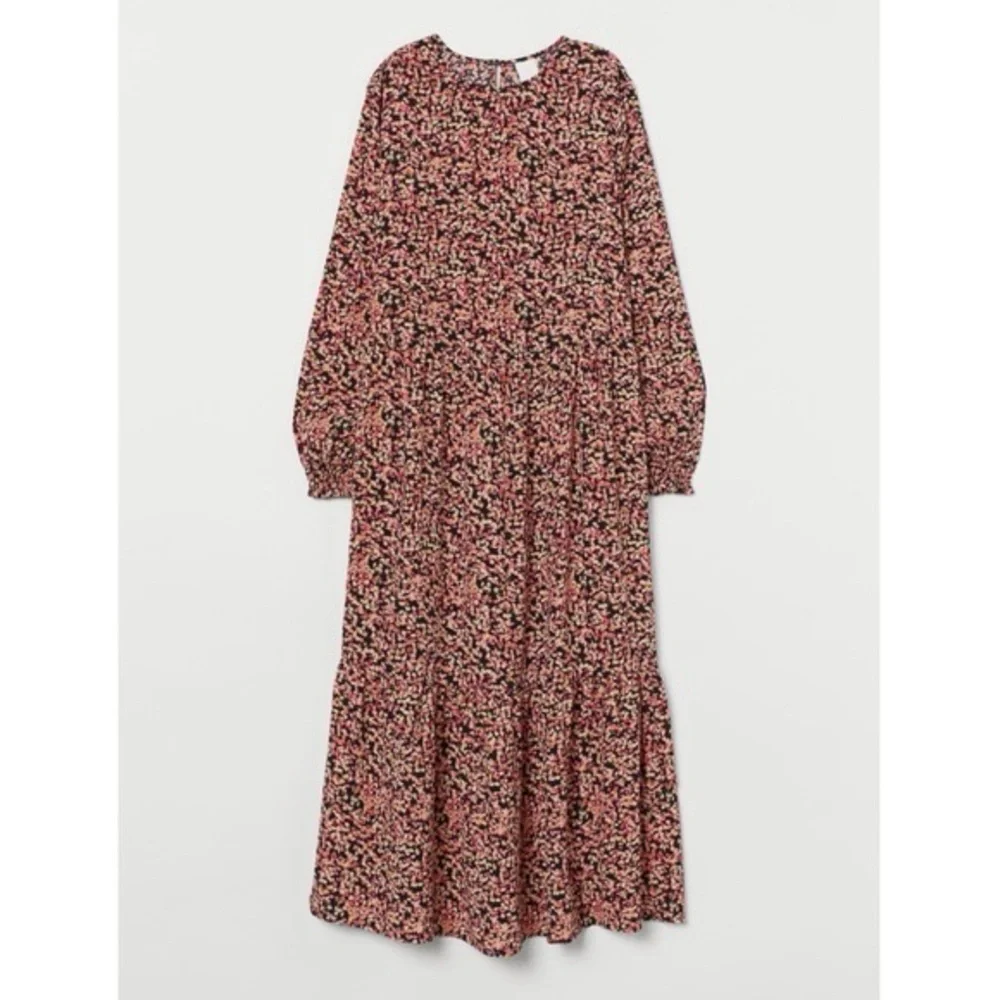 H&M Ditsy Floral Crepe Long Midi Peasant Dress Size XS - Picture 1 of 9